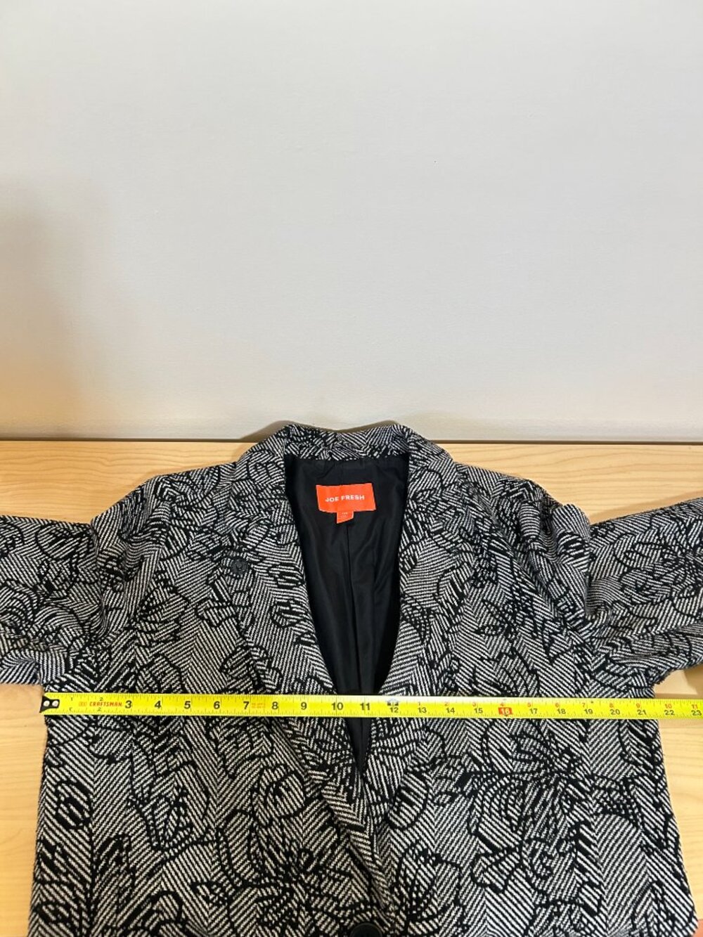 Joe Fresh Jacquard Herring Bone & Floral Print Coat Black & Cream Size L - Picture 4 of 8